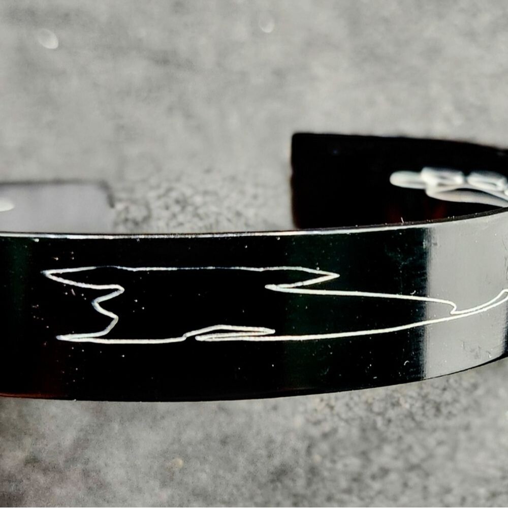Hand Crafted Engraved Cuff Bracelet Black Dog